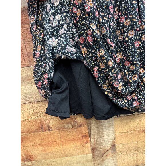 Old Navy XS Floral Print Black Multicolor Smocked Waist Mid-Length Dress With Li - Picture 3 of 7
